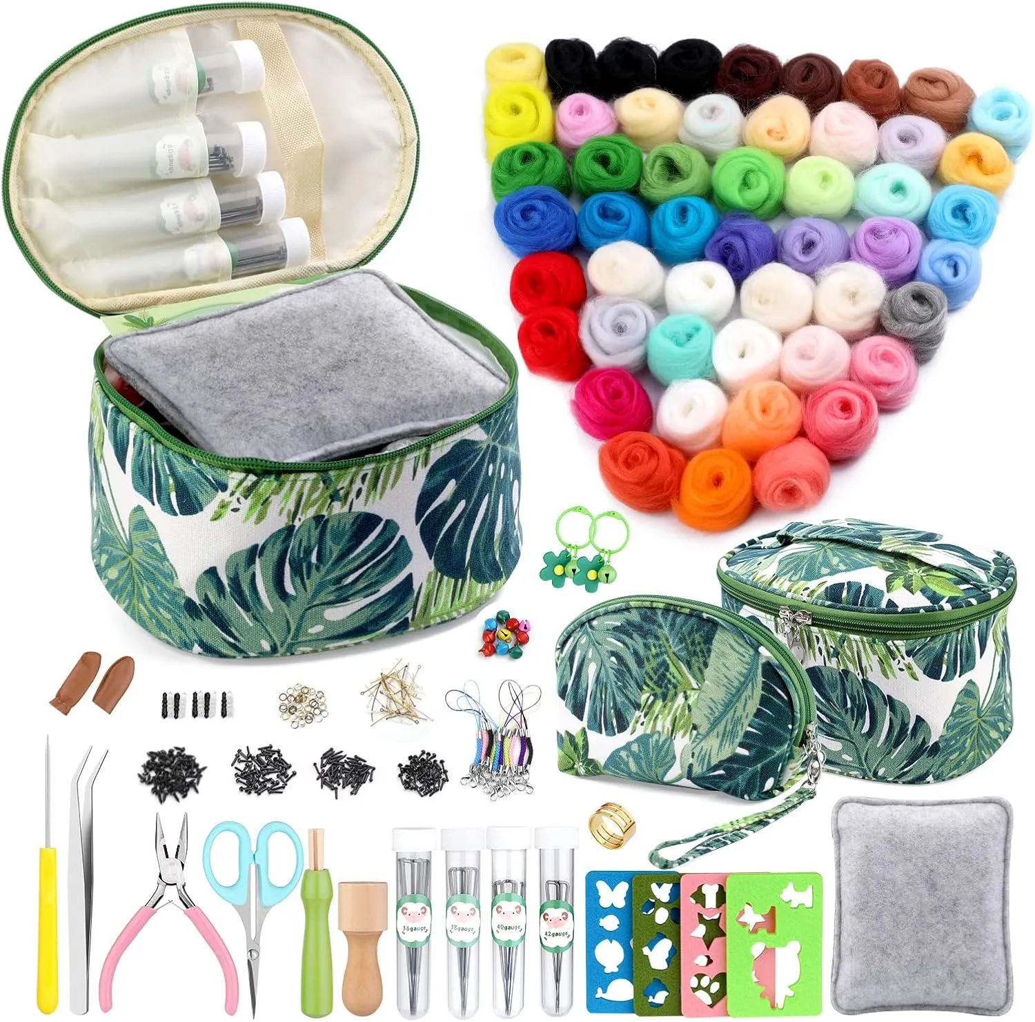 304PCS Needle Felting Kit, Wool Roving 50 Colors Set, Needle Felting Starter Kit, Needle Wool Felting Tools Kit with 2 Exquisite Storage Bags, Wool Felt Tools for Felted Animal Needle Felting Supplies