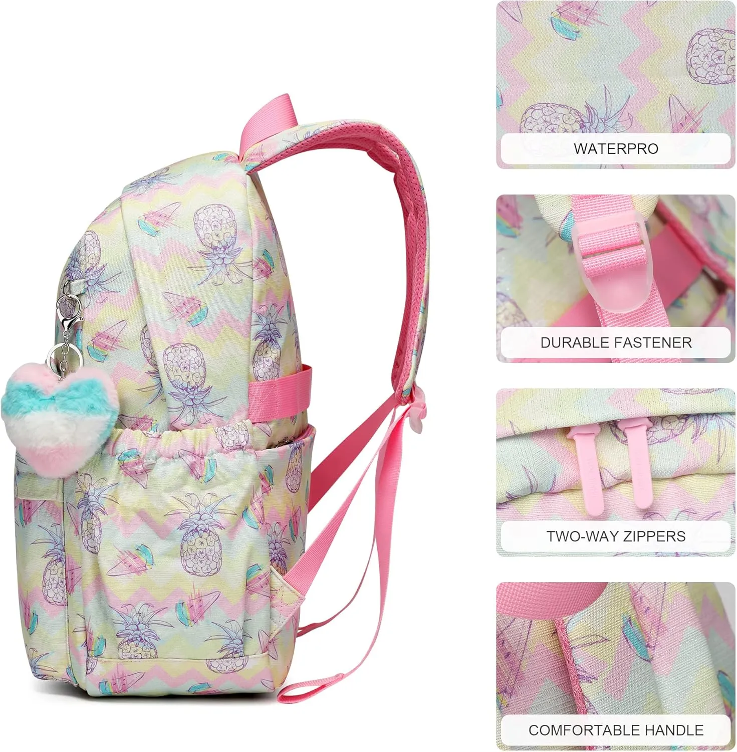 30L Waterproof Large Capacity School Backpack for 6-18 Years Girls & Boys Lightweight Durable Travel Bookbag with Cat Ear & Heart Keychain,Teens to College Backpack for Daily Use(Yellow Pink)