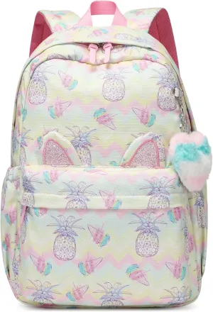30L Waterproof Large Capacity School Backpack for 6-18 Years Girls & Boys Lightweight Durable Travel Bookbag with Cat Ear & Heart Keychain,Teens to College Backpack for Daily Use(Yellow Pink)
