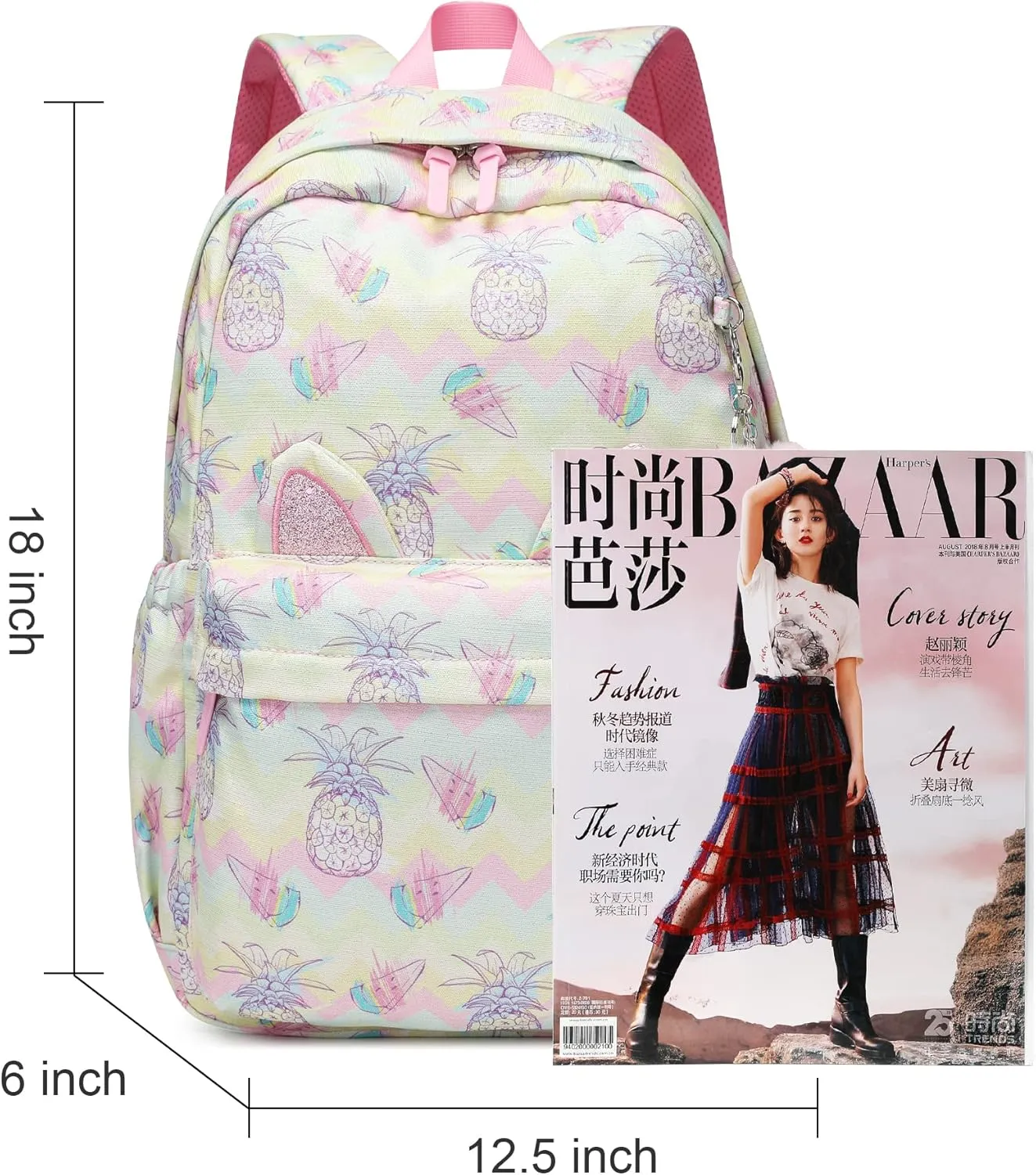 30L Waterproof Large Capacity School Backpack for 6-18 Years Girls & Boys Lightweight Durable Travel Bookbag with Cat Ear & Heart Keychain,Teens to College Backpack for Daily Use(Yellow Pink)