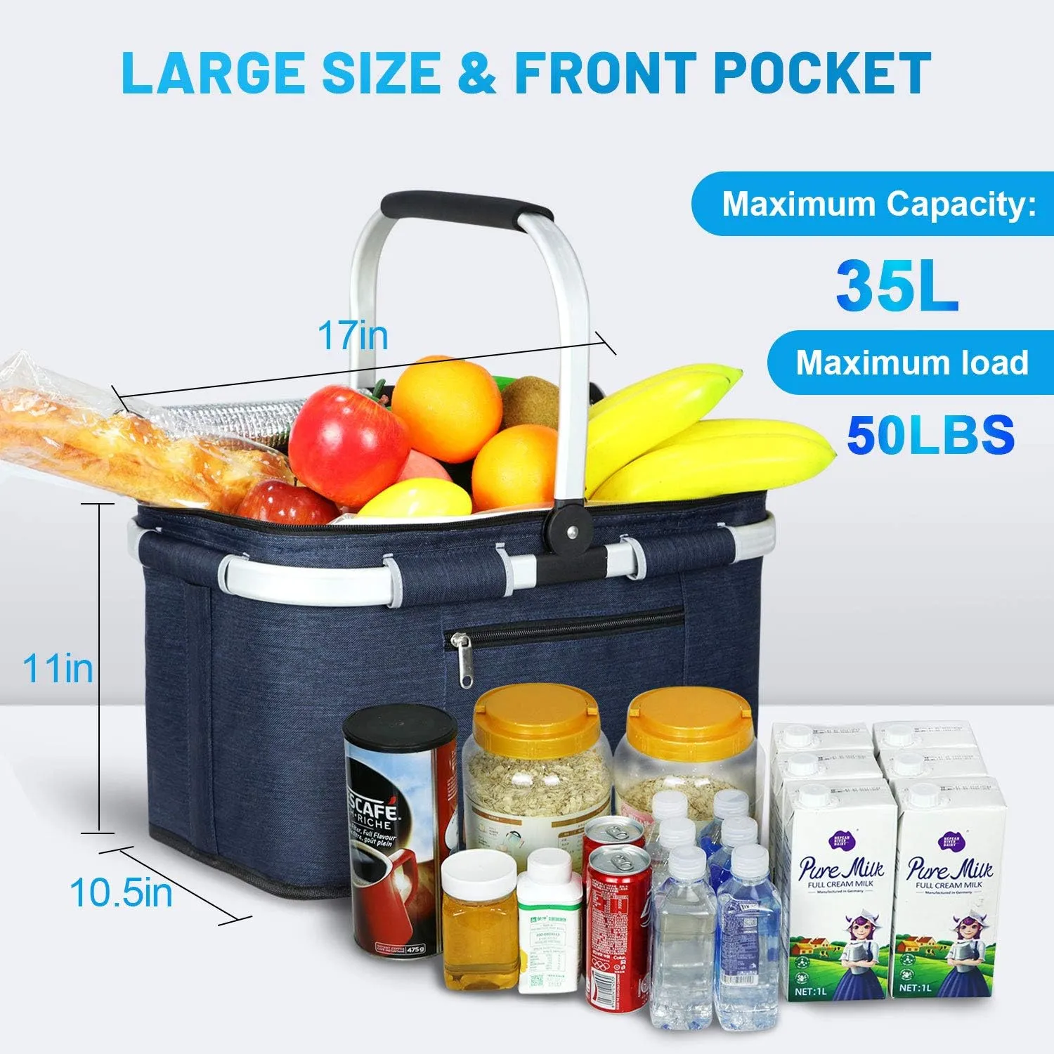 35L Picnic Basket 2 Layers of Internal Pockets Leak-Proof and Insulated Folding, Internal Support Does Not Collapse for Women