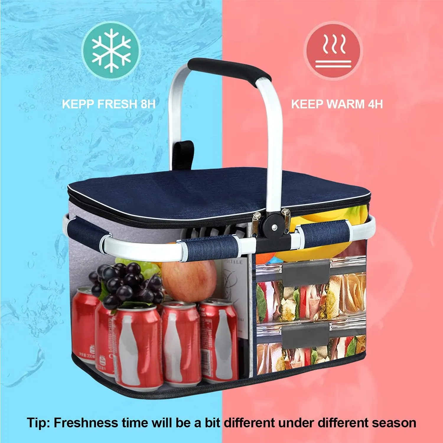 35L Picnic Basket 2 Layers of Internal Pockets Leak-Proof and Insulated Folding, Internal Support Does Not Collapse for Women