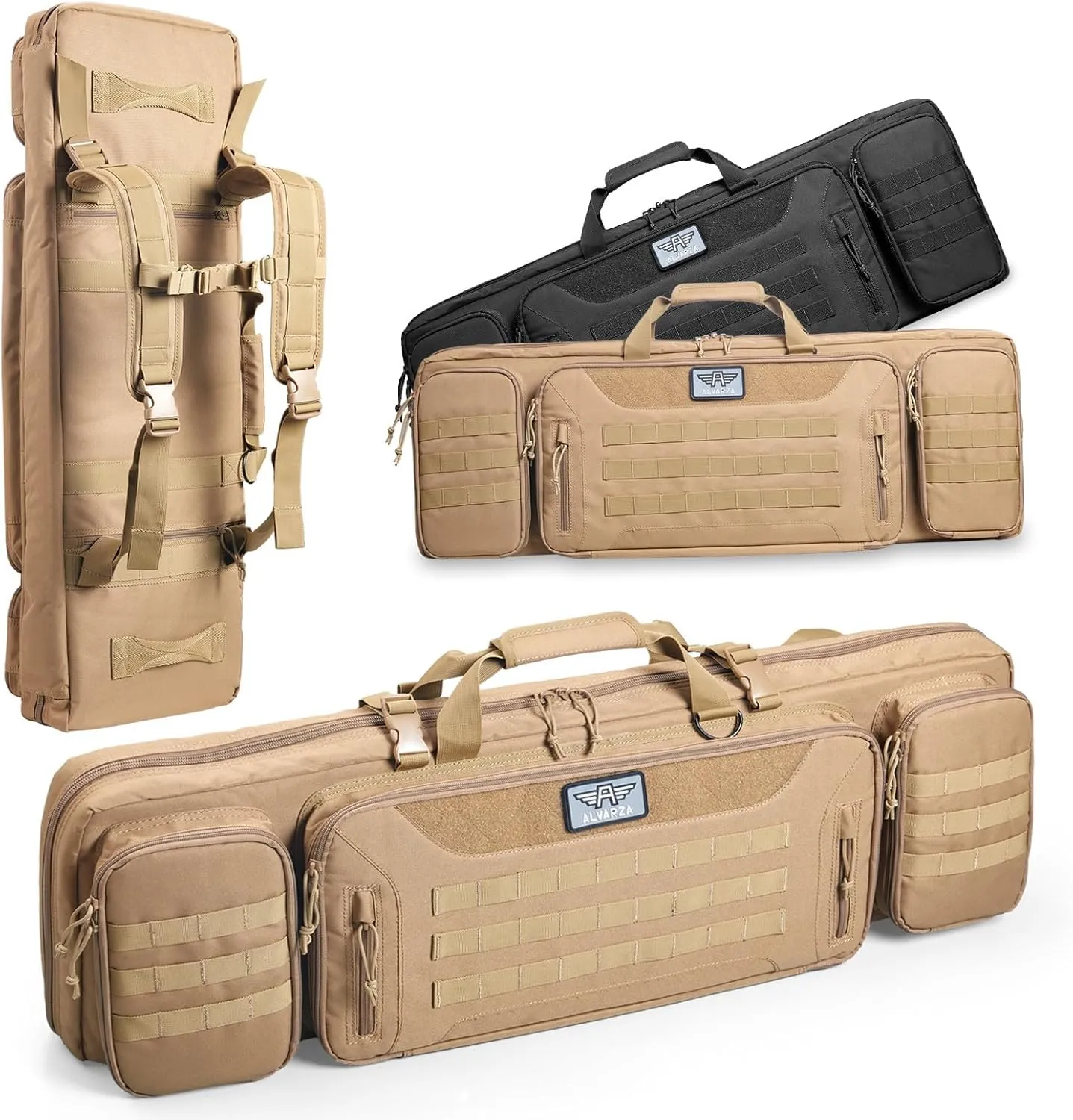 36" 42" 48" Double Long Gun Bag Nylon 1000D Soft Case Backpack Rifle Shotgun Pistol Transportation for Hunting Shooting Range, Firearm Transportation with Lockable Zipper and Molle System