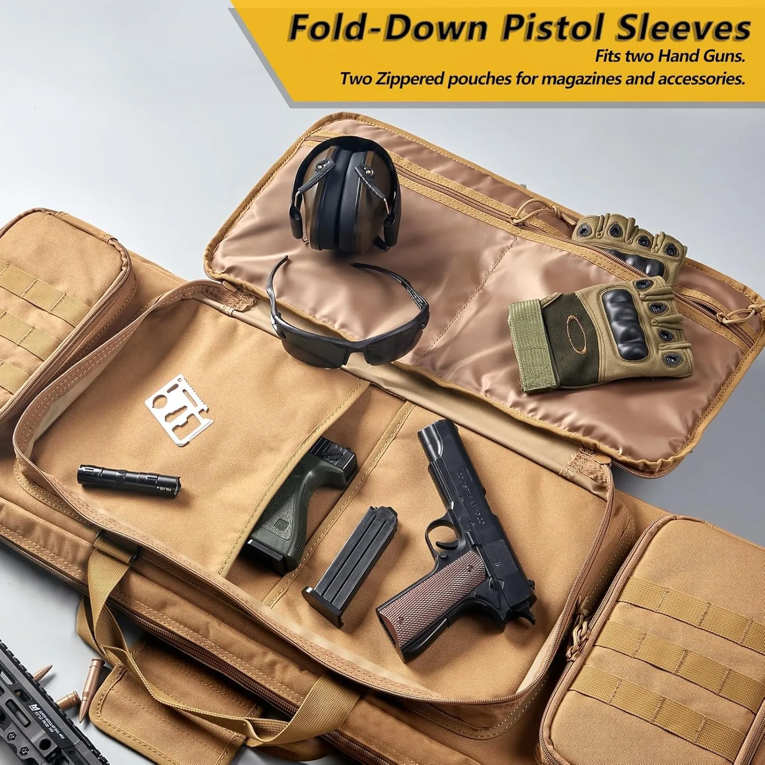 36" 42" 48" Double Long Gun Bag Nylon 1000D Soft Case Backpack Rifle Shotgun Pistol Transportation for Hunting Shooting Range, Firearm Transportation with Lockable Zipper and Molle System
