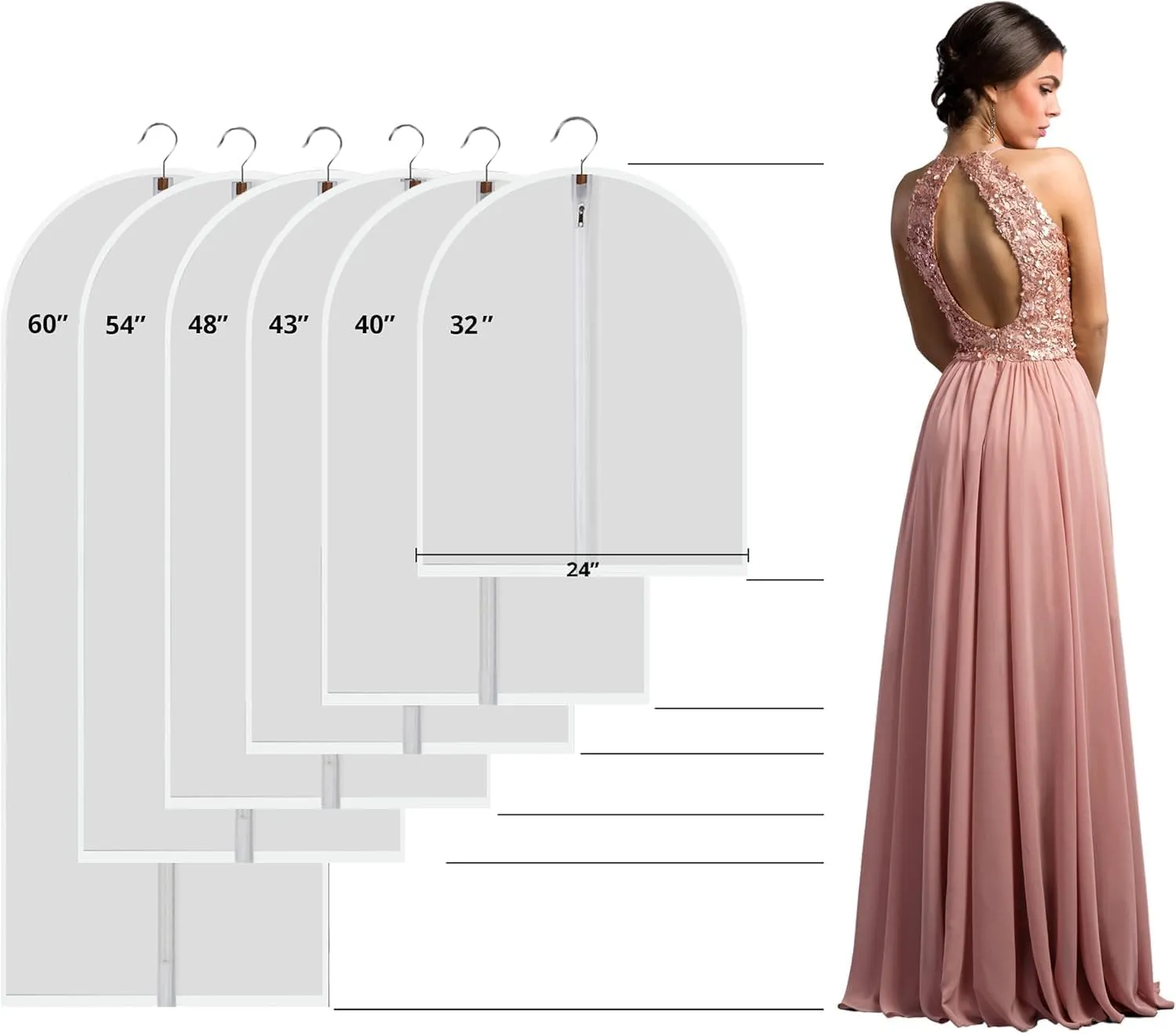36" Women Suit Bags, Garment Bags For Hanging Clothes, Plastic Garment Bags for Closet Storage, Suit Cover Bags with Zipper for Short Coats, Jackets, Shirts 24"x36"/ 6 Pack (24" x 36" 6 Pack)