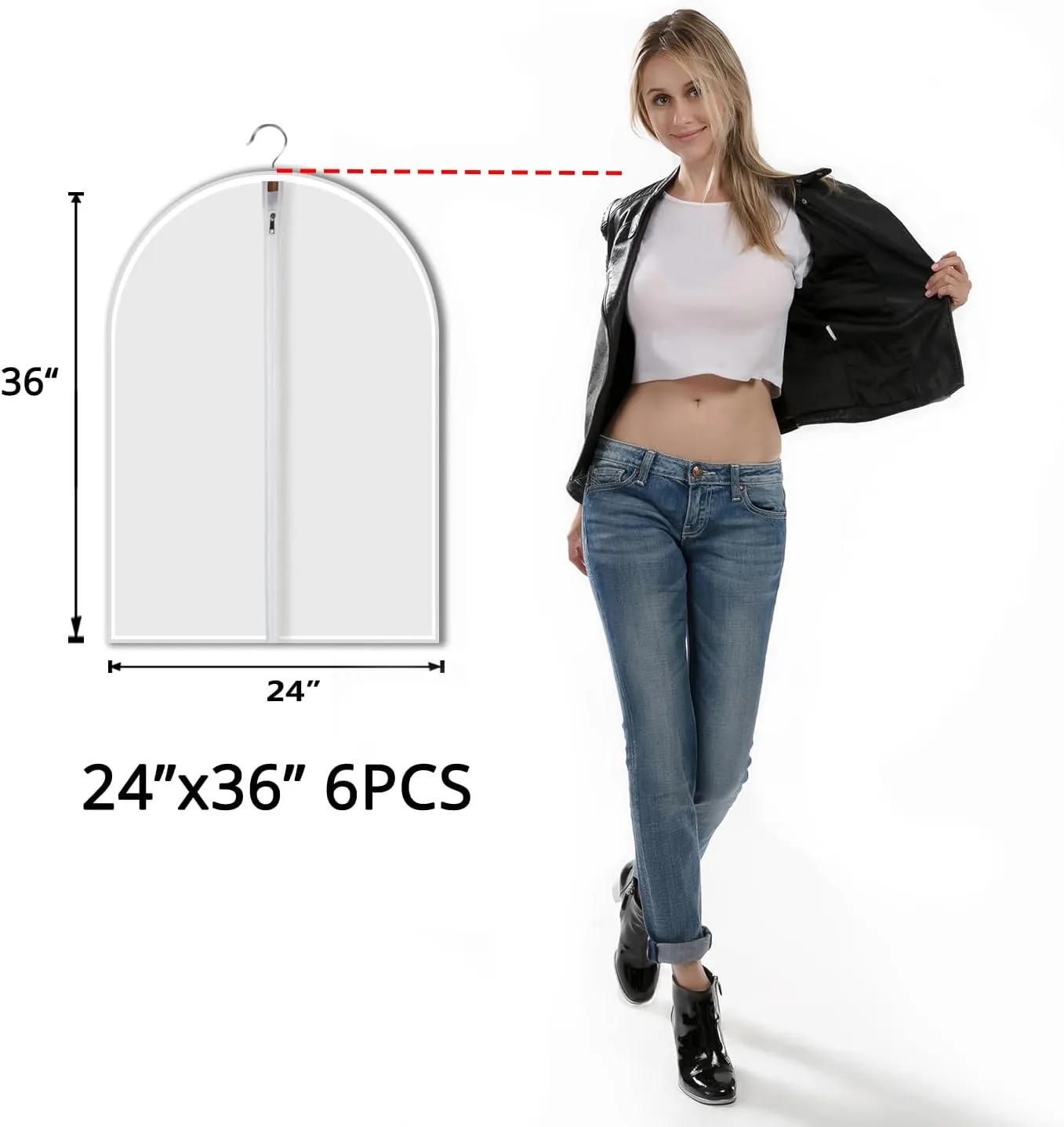 36" Women Suit Bags, Garment Bags For Hanging Clothes, Plastic Garment Bags for Closet Storage, Suit Cover Bags with Zipper for Short Coats, Jackets, Shirts 24"x36"/ 6 Pack (24" x 36" 6 Pack)