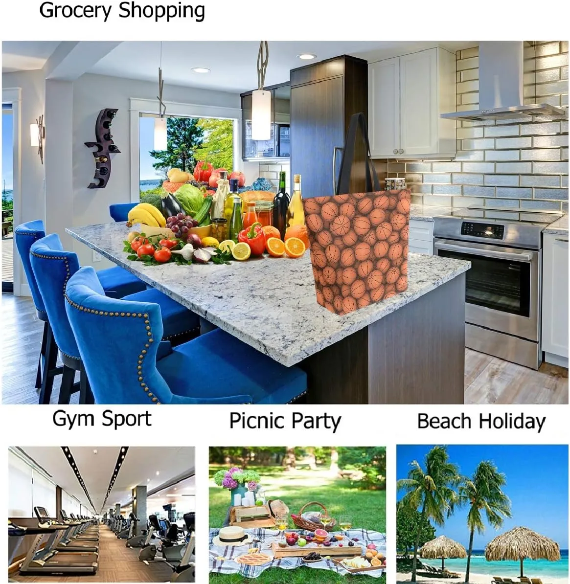 3D Stylish Basketballs Printed Extra Large Canvas Market Beach Travel Reusable Grocery Shopping Tote Bag Portable Storage HandBags