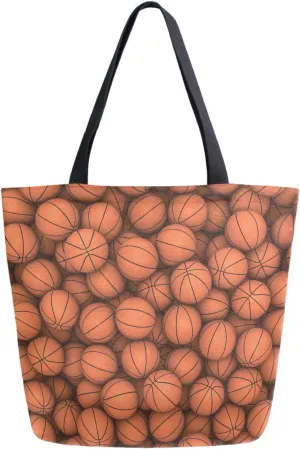 3D Stylish Basketballs Printed Extra Large Canvas Market Beach Travel Reusable Grocery Shopping Tote Bag Portable Storage HandBags