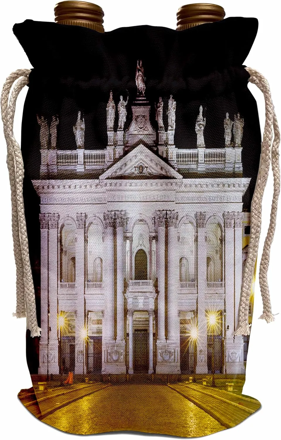 3dRose Basilica of St. John Lateran in Rome Italy at night-Wine Bag, 13.5 by 8.5-inch , Beige