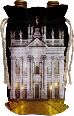 3dRose Basilica of St. John Lateran in Rome Italy at night-Wine Bag, 13.5 by 8.5-inch , Beige