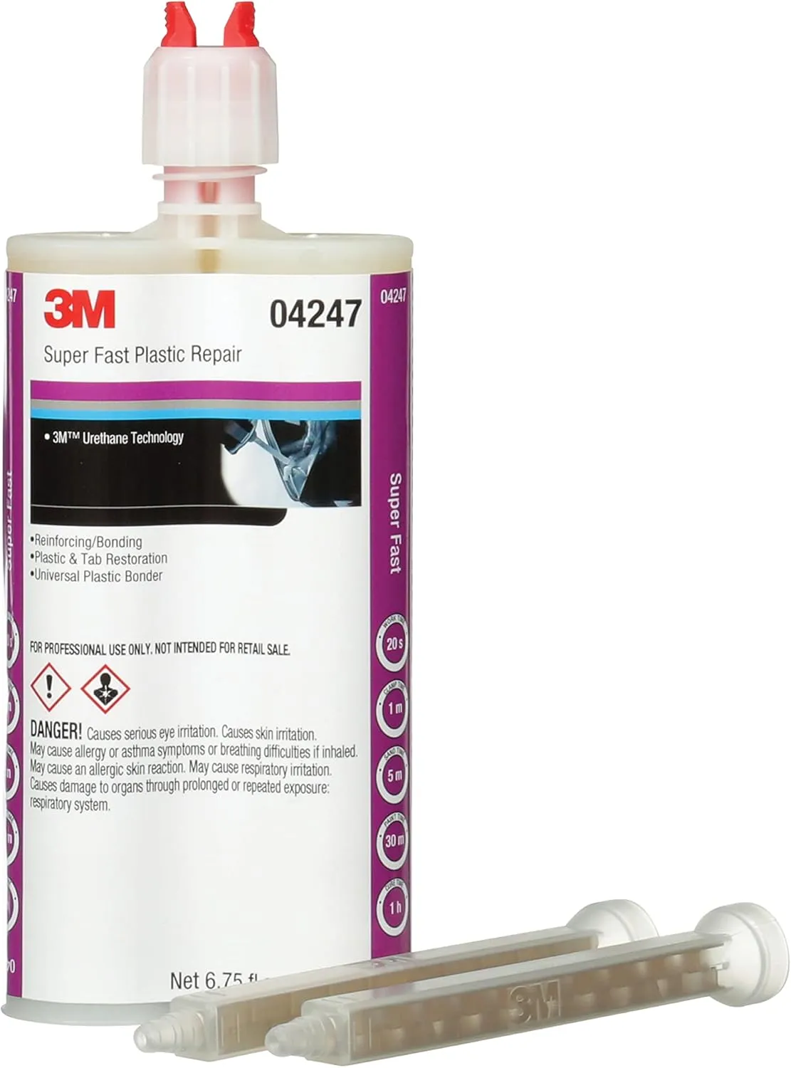 3M Super Fast Plastic Repair, 04247, Tranlucent Color, Ready-To-Use, Two-Part Epoxy Finishing Adhesive, 200 mL/6.75 fl oz Cartridge