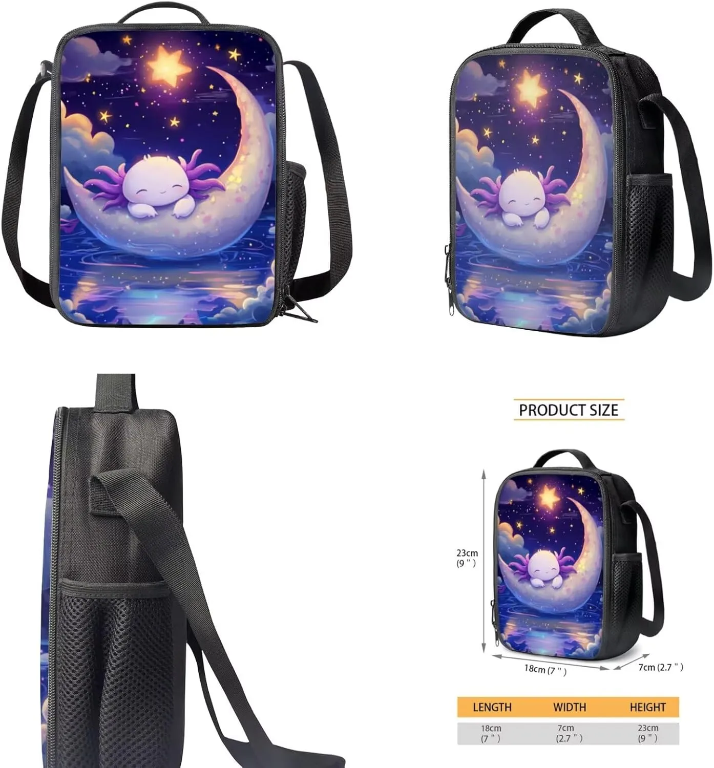 3PCS Axolotl Backpack and Lunch Box Set 17'' Kids Preschool Bookbag with Lunch Box, Cute Water Resistant School Bag Set for Elementary Kindergarten Toddler