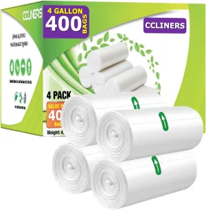 4 Gallon (15 Liter) Trash Bag (400 Count) Small Bathroom 4 Gallon Garbage Bags Clear Plastic Wastebasket Trash Can Liners for Home and Office Bins (400 Count)