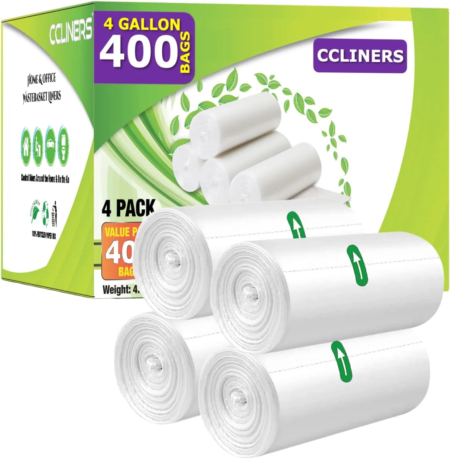 4 Gallon (15 Liter) Trash Bag (400 Count) Small Bathroom 4 Gallon Garbage Bags Clear Plastic Wastebasket Trash Can Liners for Home and Office Bins (400 Count)