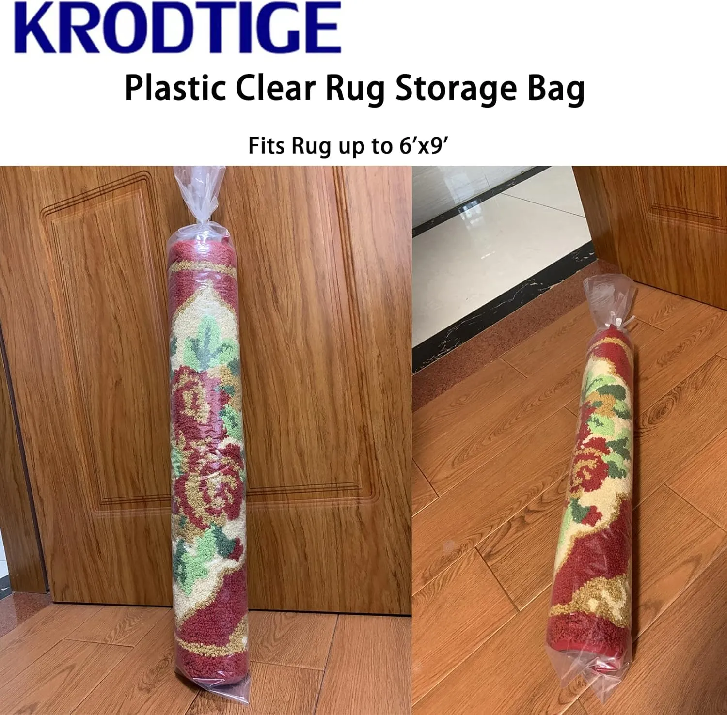 4 Pcs Clear Plastic Rug Storage Bags, Fits Rug up to 6'x9', 4.5 Mil Heavy Duty Rug Storage Bag with 10 Ties,Clear Carpet Bag for Storage, Moving, Shipping and Packing, Protects Your Rugs-No Vent Holes