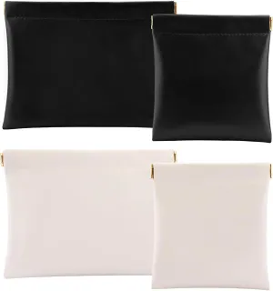 4 PCS Ladies Small Makeup Bag for Purse,Small Makeup Pouch Purse,Mini Cosmetic Bag for Travel,Pouchic Snap Closure Pouches,Portable Travel Pouch with Quick Access Design,Stylish,Durable(Black Cream)