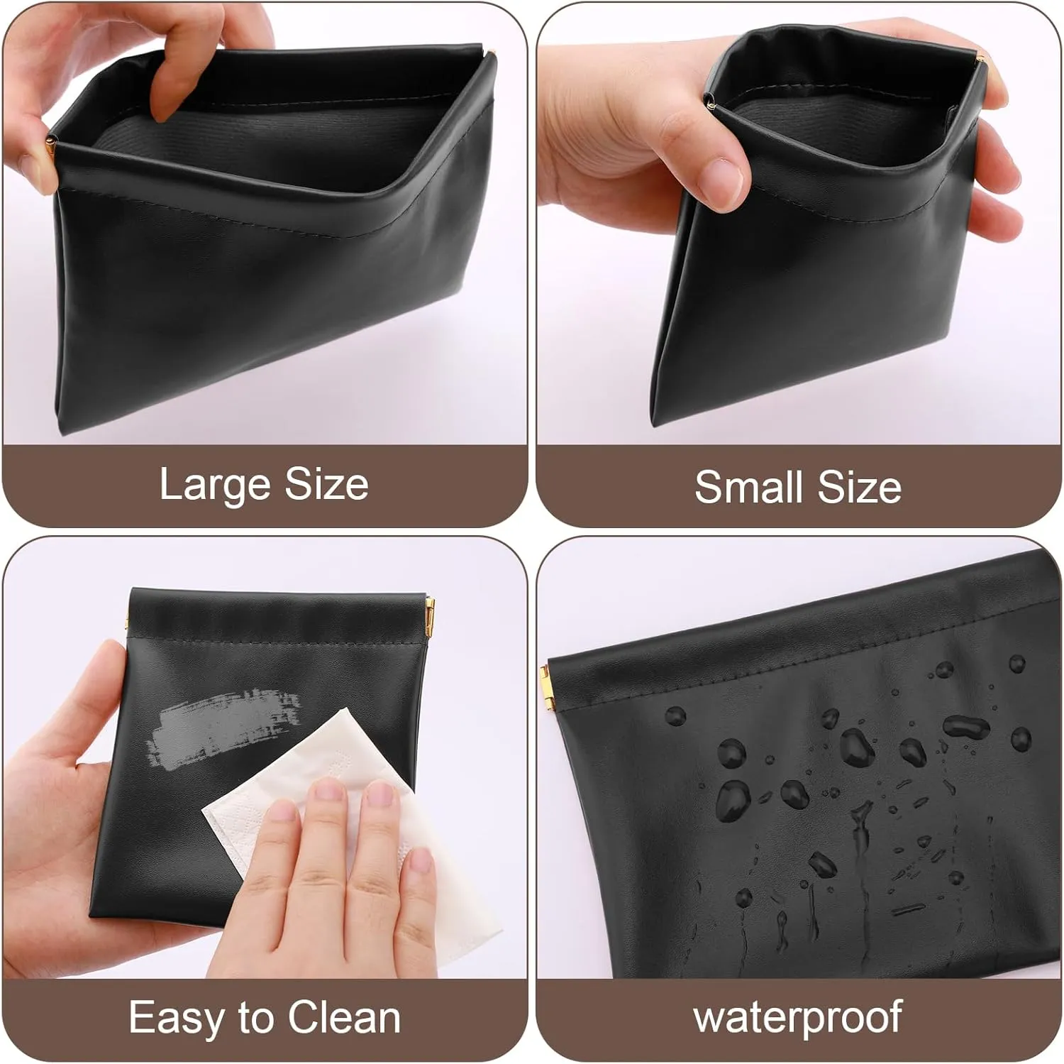 4 PCS Ladies Small Makeup Bag for Purse,Small Makeup Pouch Purse,Mini Cosmetic Bag for Travel,Pouchic Snap Closure Pouches,Portable Travel Pouch with Quick Access Design,Stylish,Durable(Black Cream)