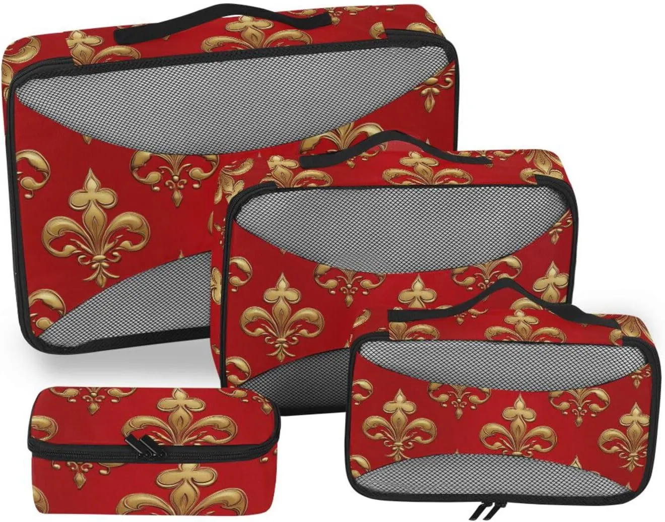 4 Pcs set organizer bags for Mesh Travel Essentials Red Royal Pattern valentine_3 lightweight packing cubes for carry