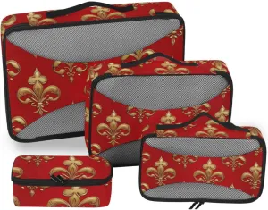 4 Pcs set organizer bags for Mesh Travel Essentials Red Royal Pattern valentine_3 lightweight packing cubes for carry