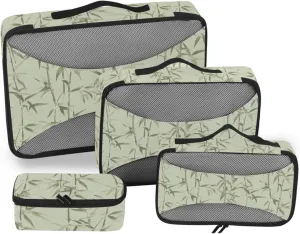 4 Pcs set organizer for closet Mesh Travel Essentials Green expandable packing bags