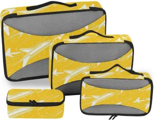 4 Pcs set organizers for travel Mesh Travel Essentials Yellow Abstraction Planes lightweight packing bags