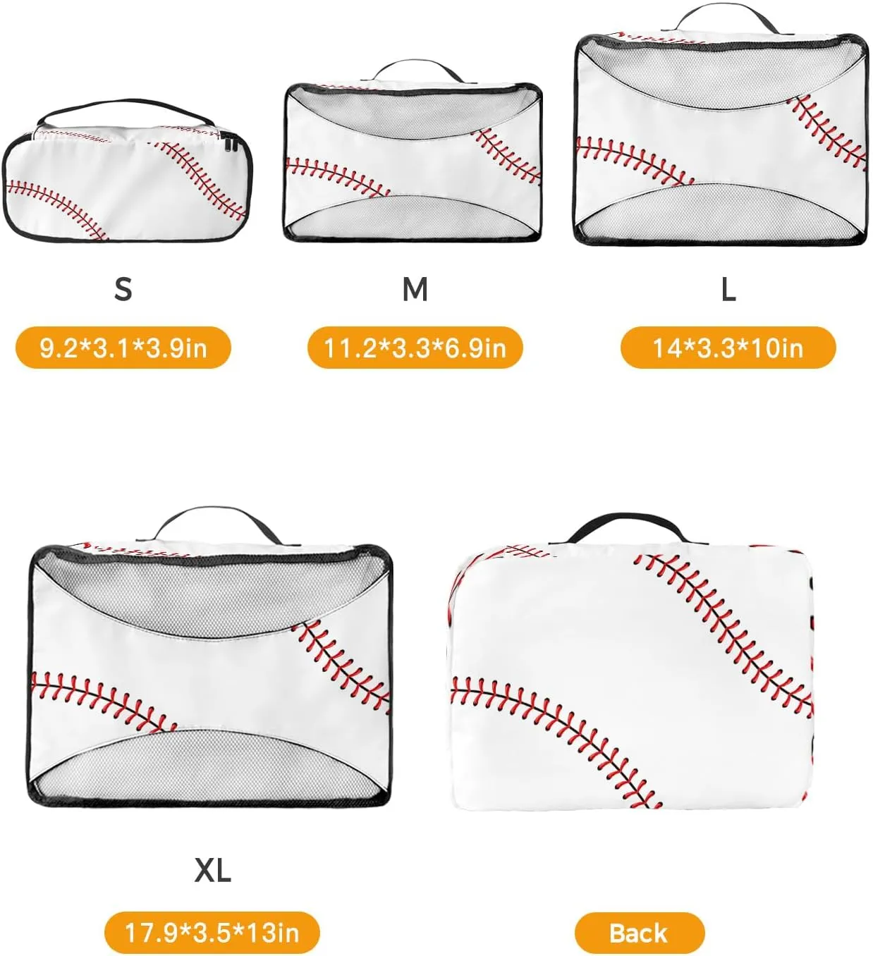 4 Set Packing Cubes - Baseball Packing Cubes for Carry on Suitcase Lightweight Travel Essential Bag for Clothes Shoes Cosmetics Toiletry