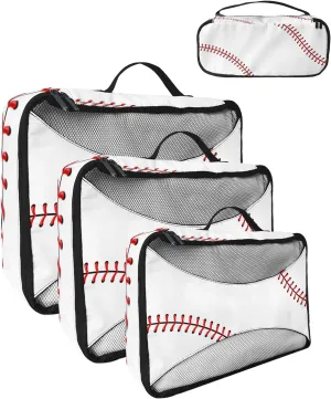 4 Set Packing Cubes - Baseball Packing Cubes for Carry on Suitcase Lightweight Travel Essential Bag for Clothes Shoes Cosmetics Toiletry