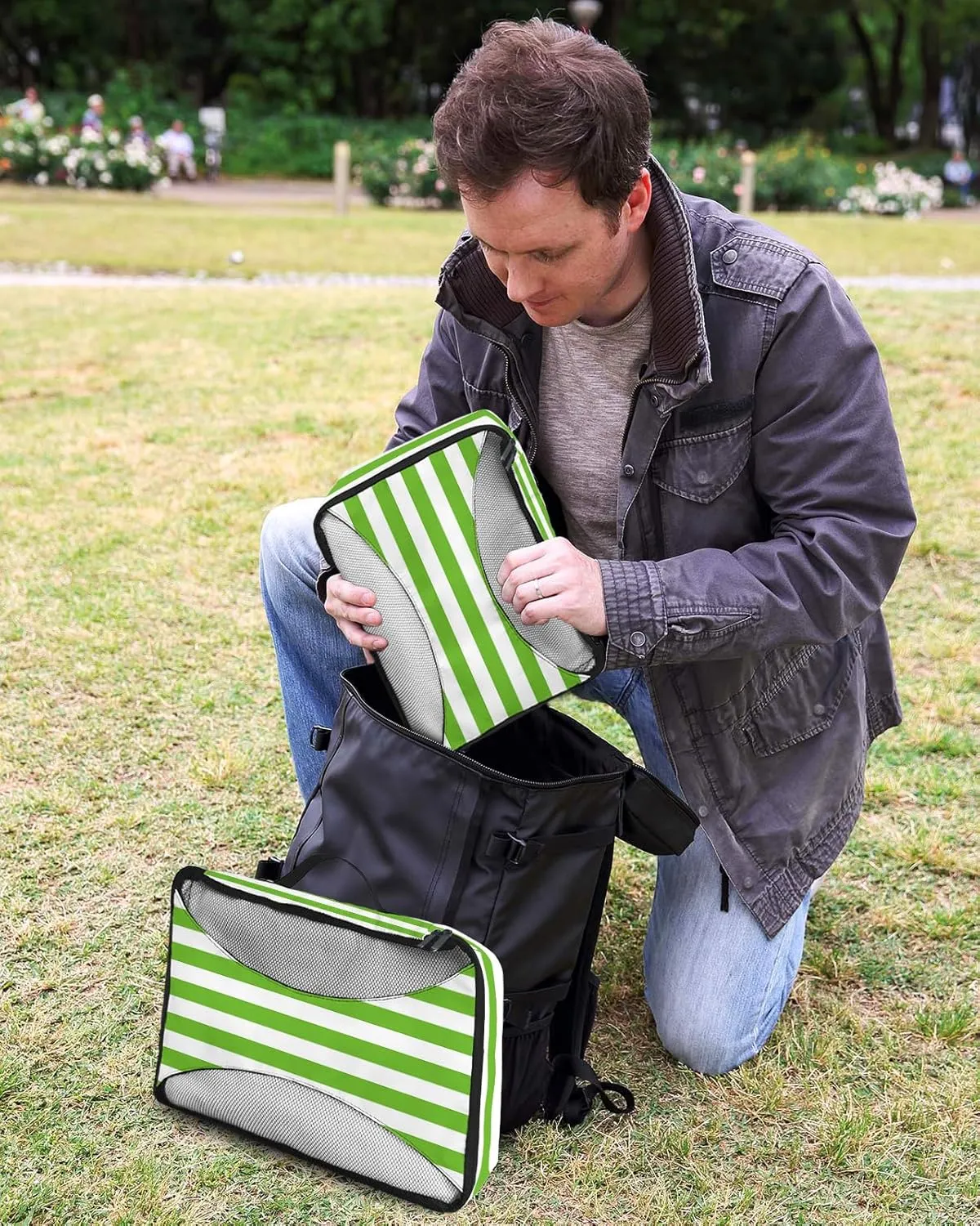 4 Set Packing Cubes - Modern Green Stripes Packing Cubes for Carry on Suitcase Lightweight Travel Essential Bag for Clothes Shoes Cosmetics Toiletry