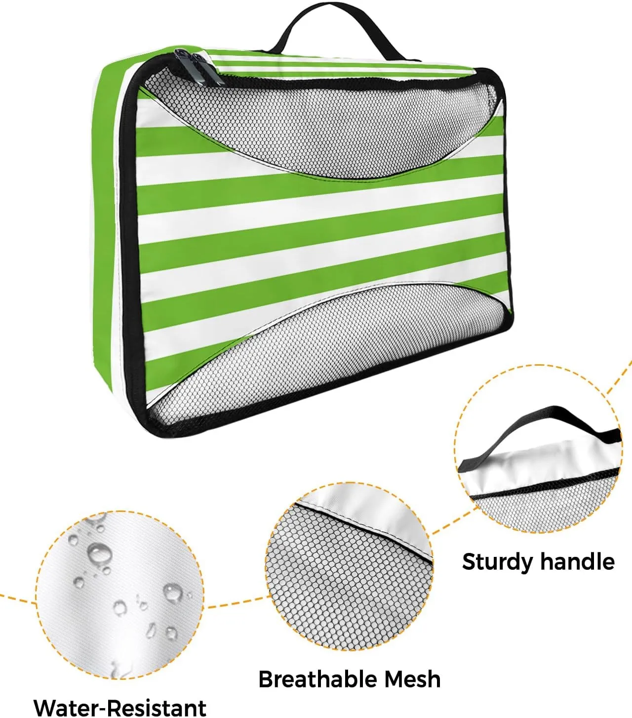 4 Set Packing Cubes - Modern Green Stripes Packing Cubes for Carry on Suitcase Lightweight Travel Essential Bag for Clothes Shoes Cosmetics Toiletry