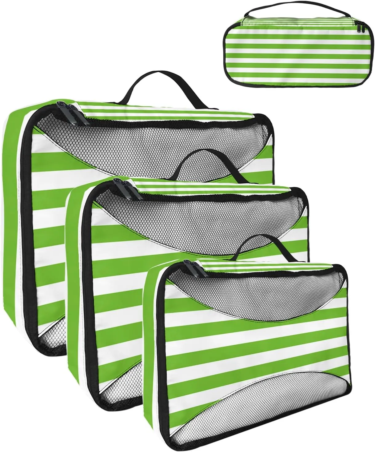 4 Set Packing Cubes - Modern Green Stripes Packing Cubes for Carry on Suitcase Lightweight Travel Essential Bag for Clothes Shoes Cosmetics Toiletry