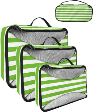 4 Set Packing Cubes - Modern Green Stripes Packing Cubes for Carry on Suitcase Lightweight Travel Essential Bag for Clothes Shoes Cosmetics Toiletry