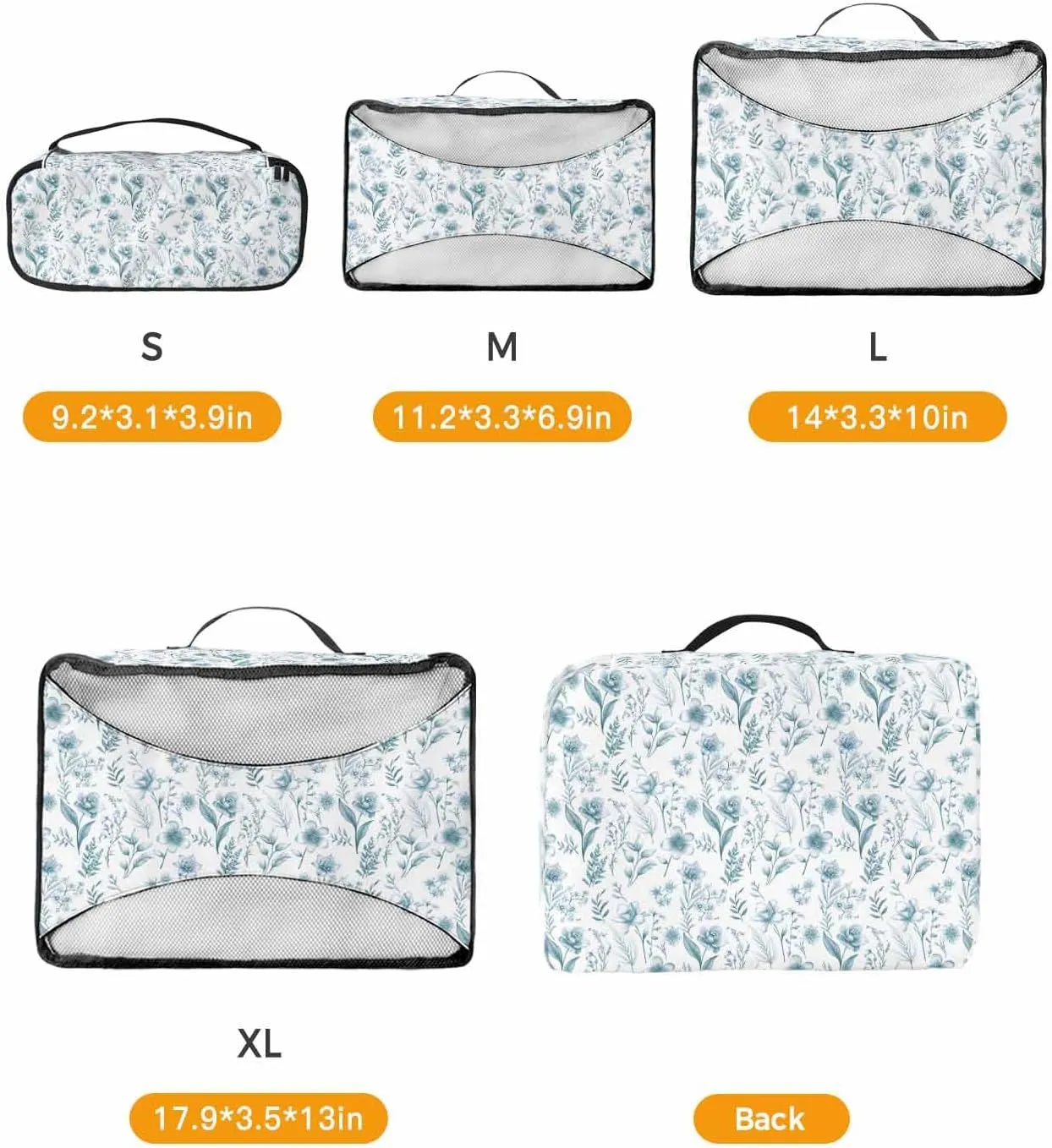 4 Set Packing Cubes - Spring Orchid Flowers Plants Green Packing Cubes for Carry on Suitcase Lightweight Travel Essential Bag for Clothes Shoes Cosmetics Toiletry