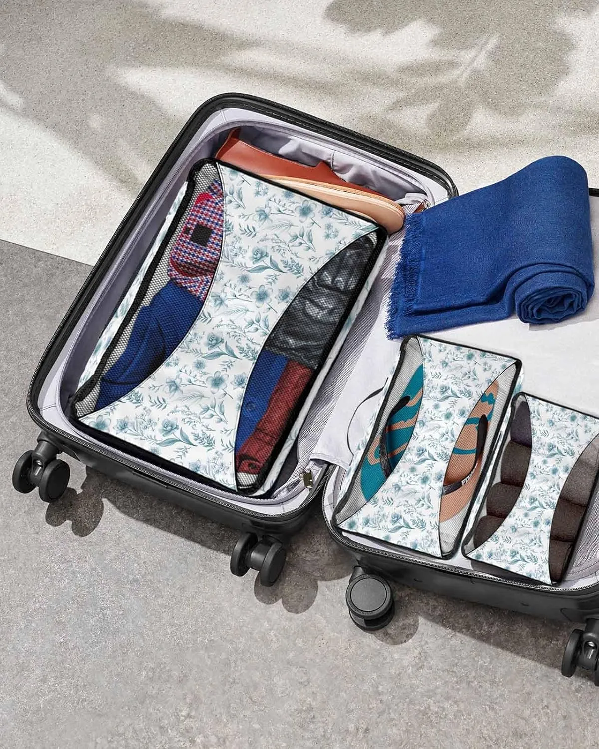 4 Set Packing Cubes - Spring Orchid Flowers Plants Green Packing Cubes for Carry on Suitcase Lightweight Travel Essential Bag for Clothes Shoes Cosmetics Toiletry