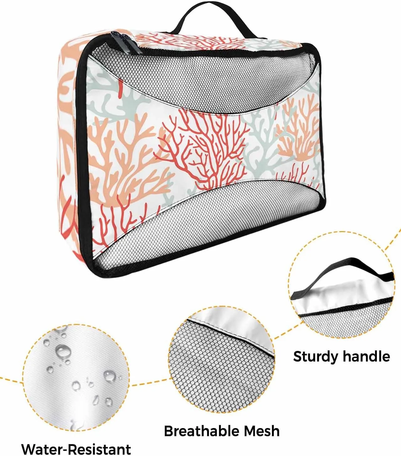 4 Set Packing Cubes - Summer Ocean Red Coral Packing Cubes for Carry on Suitcase Lightweight Travel Essential Bag for Clothes Shoes Cosmetics Toiletry