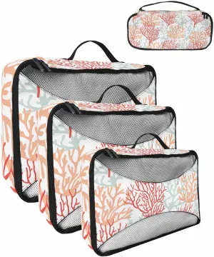 4 Set Packing Cubes - Summer Ocean Red Coral Packing Cubes for Carry on Suitcase Lightweight Travel Essential Bag for Clothes Shoes Cosmetics Toiletry