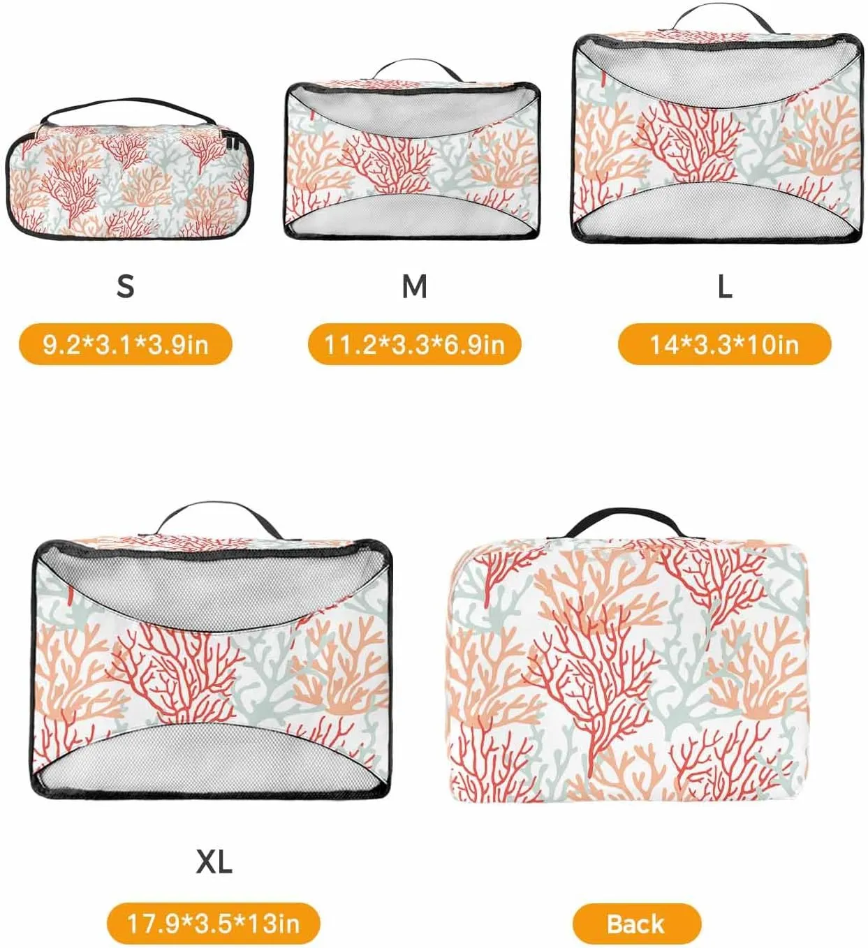 4 Set Packing Cubes - Summer Ocean Red Coral Packing Cubes for Carry on Suitcase Lightweight Travel Essential Bag for Clothes Shoes Cosmetics Toiletry