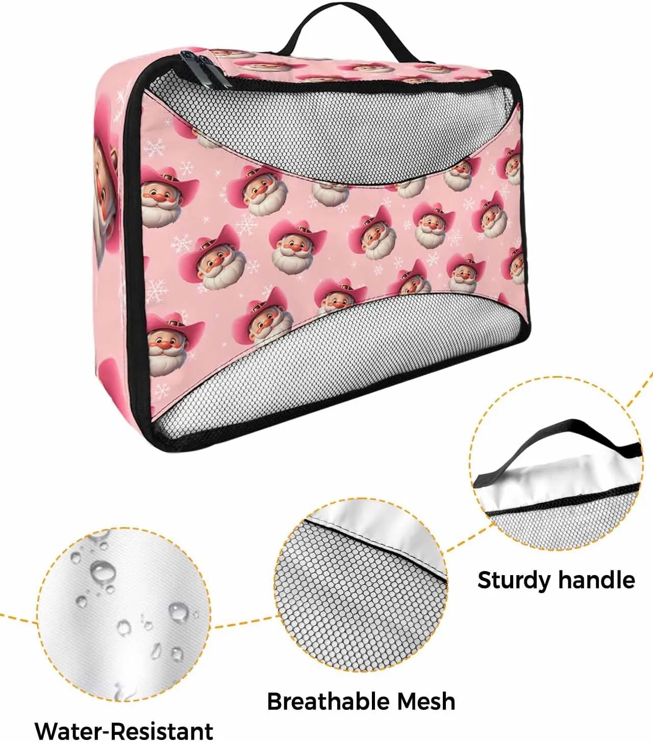 4 Set Packing Cubes, Winter Western Xmas Peach Santa Claus Cowboy Snowflake Pastoral Packing Cubes for Carry on Suitcase Travel Essential Bag for Clothes Shoes Cosmetics Toiletry