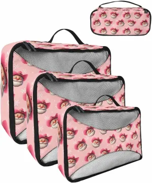4 Set Packing Cubes, Winter Western Xmas Peach Santa Claus Cowboy Snowflake Pastoral Packing Cubes for Carry on Suitcase Travel Essential Bag for Clothes Shoes Cosmetics Toiletry