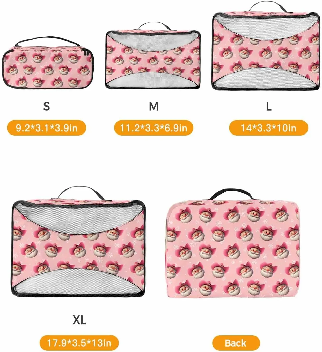 4 Set Packing Cubes, Winter Western Xmas Peach Santa Claus Cowboy Snowflake Pastoral Packing Cubes for Carry on Suitcase Travel Essential Bag for Clothes Shoes Cosmetics Toiletry