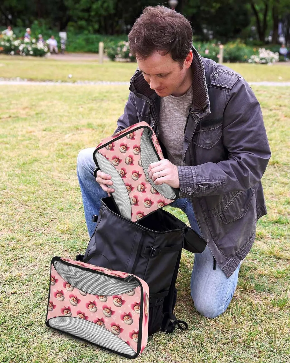 4 Set Packing Cubes, Winter Western Xmas Peach Santa Claus Cowboy Snowflake Pastoral Packing Cubes for Carry on Suitcase Travel Essential Bag for Clothes Shoes Cosmetics Toiletry