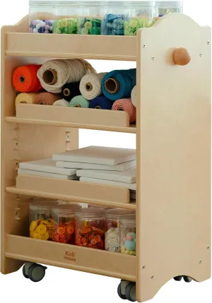 4-Tier Wooden Rolling Storage Cart on Wheels - Art Cart Organizer for Kids - Multi-Functional Movable Birch Trolley Kids Bookshelf Art Crafts Supply Shelf Montessori Furniture