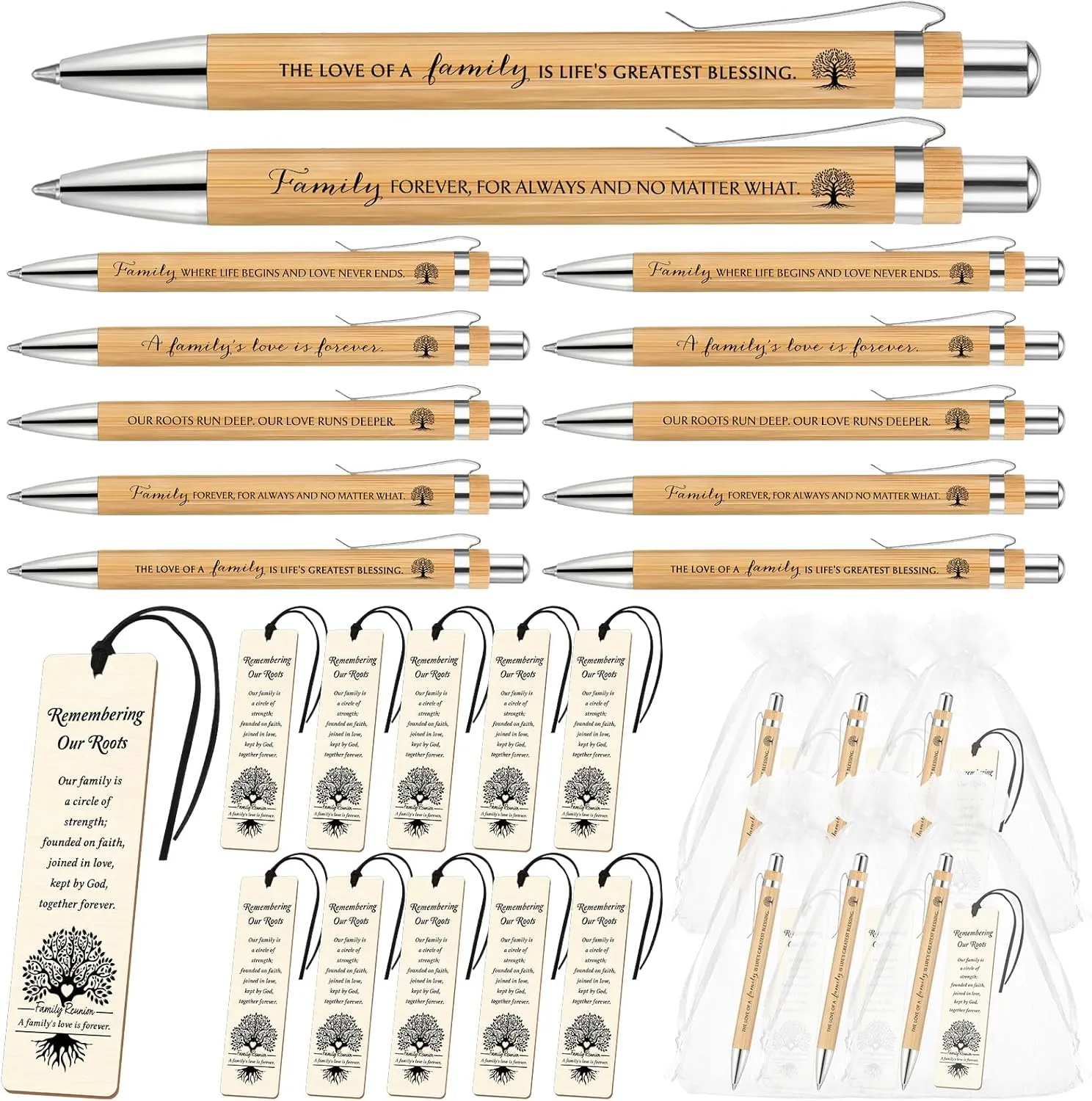40 Set Family Reunion Favors Love with Ballpoint Pen with Family Reunion Bookmarks Wooden Bookmarks and Gift Bag Gifts for Gathering Party Guests