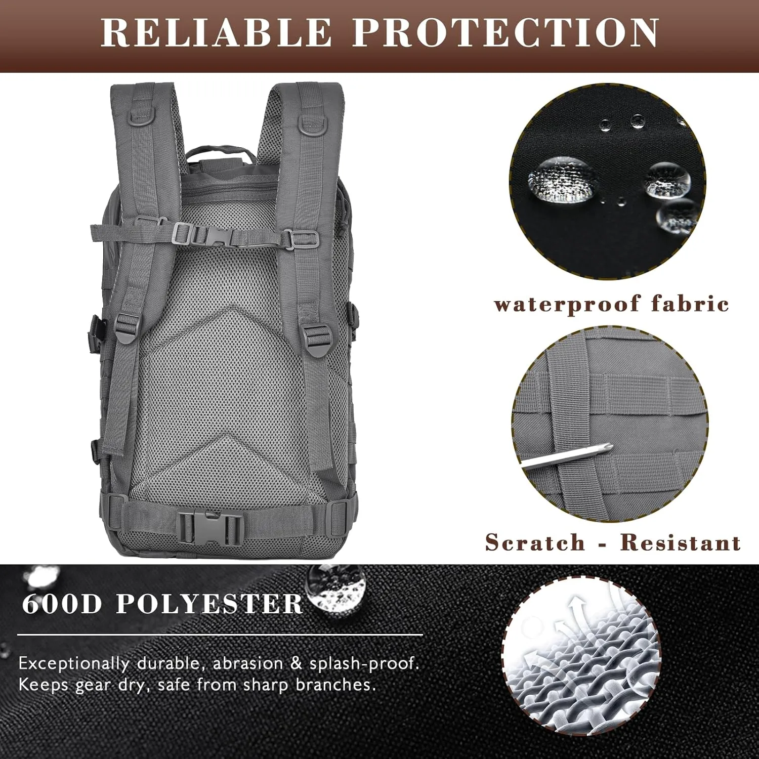 40L Military Tactical Backpack for Men, Tactical Laptop Backpack with Molle Waterproof, Army 3 Days Assault Pack & Bug Out Bag for Hiking (09-Gray)