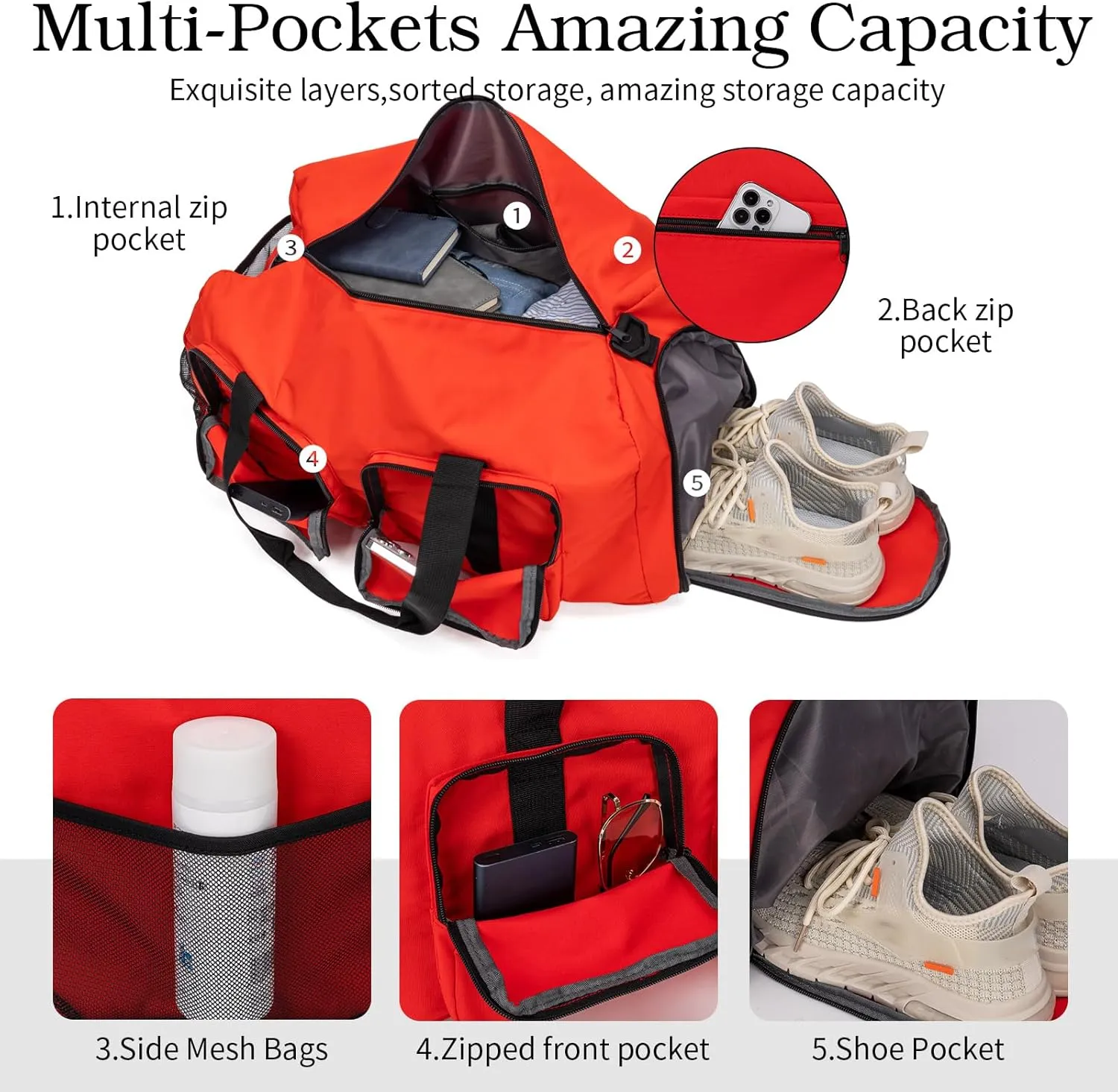 40L Travel Duffel Bags, Gym Bag, Duffle Bag Women & Men, Foldable Overnight Weekender Bags with Adjustable Shoulder Strap