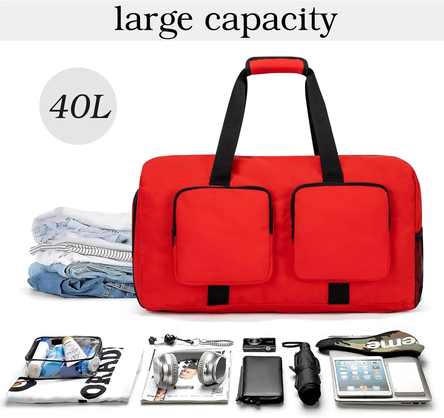 40L Travel Duffel Bags, Gym Bag, Duffle Bag Women & Men, Foldable Overnight Weekender Bags with Adjustable Shoulder Strap