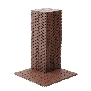 44 PCS Plastic Interlocking Deck Tiles 12" x 12" Indoor Outdoor Waterproof DIY Installation Flooring All Weather Use for Balcony Backyard Garden & Poolside Brown