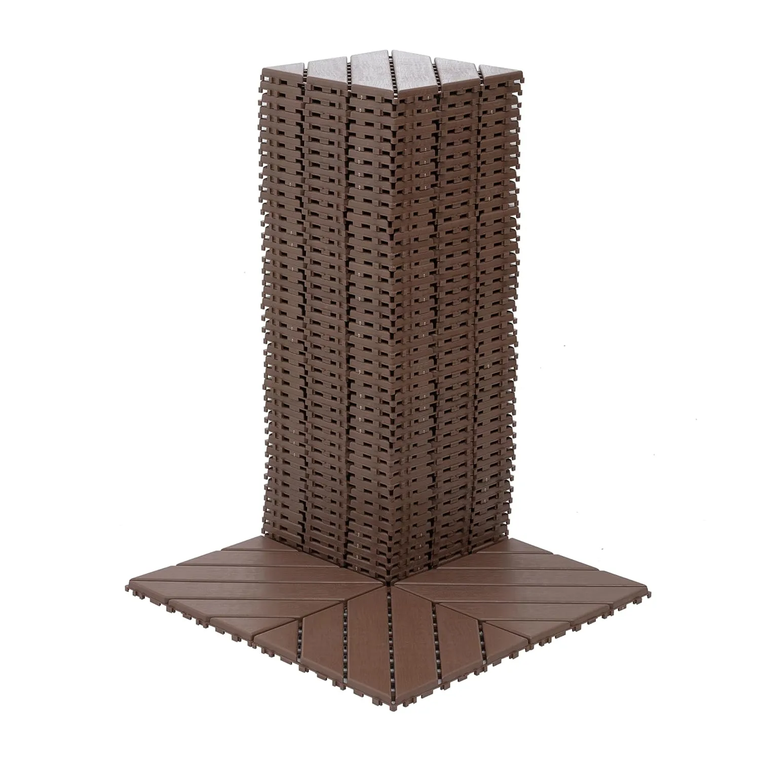 44 PCS Plastic Interlocking Deck Tiles 12" x 12" Indoor Outdoor Waterproof DIY Installation Flooring All Weather Use for Balcony Backyard Garden & Poolside Brown