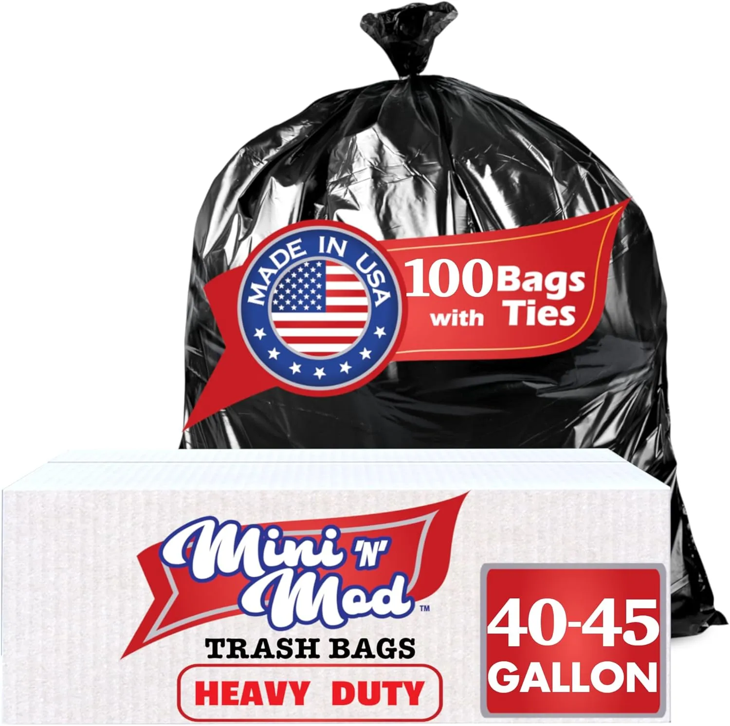 45 Gallon Trash Bags | 100 Count | Fits 39 Gallon, 40 Gallon, 44 Gal, 45 Gal Trash Cans | Large Black Garbage Bags for Outdoor, Leaf, Commercial Use