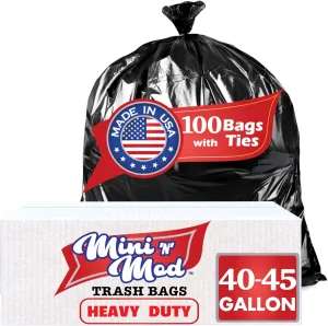 45 Gallon Trash Bags | 100 Count | Fits 39 Gallon, 40 Gallon, 44 Gal, 45 Gal Trash Cans | Large Black Garbage Bags for Outdoor, Leaf, Commercial Use