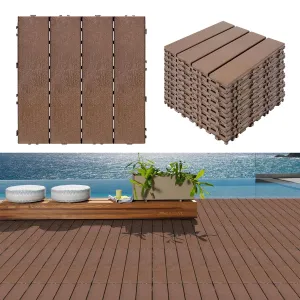 45 Pcs Plastic Interlocking Deck Tiles 12" x 12" Waterproof Patio Decking Tiles Indoor and Ourdoor Floor Tiles for Balcony Garden Porch Poolside Backyard (45 pcs, Brown)